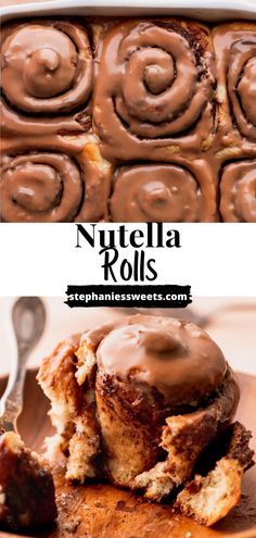 chocolate rolls with nutella frosting on top