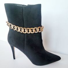 Questions? Leave A Comment Below! Women's Ankle Boots Brand New Without Tags Gold Link Ankle Chain Zipper As Closure Pointed Toe Sz 10 Please Review All Pictures Posted Of Actual Images Of Ankle Boots Trendy Party Boots With Chain Detail, Trendy Chain Boots For Party, Party Boots With Chain Detail, Fall Chain Strap Boots With Round Toe, Fall Boots With Chain Strap And Round Toe, Chain Boots For Party In Fall, Chain Boots For Fall Party, Party Boots With Chain Strap For Fall, Fall Party Boots With Chain Strap