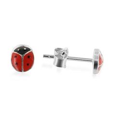 925 Sterling Silver Red Ladybug Post Back Stud Earrings - Gem Avenue Cz Stud Earrings, Handcrafted Earrings, Small Earrings, Lady Bug, Sterling Silver Studs, Sterling Silver Earrings Studs, Silver Earrings Studs, Jewelry Store, Jewelry Stores