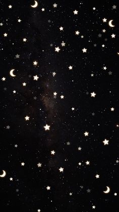 the night sky is filled with stars and crescents