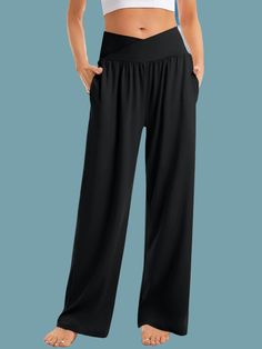 These stylish trousers feature the popular trend of wide leg design, giving you a chic and modern look. The high waist and conveniently placed pockets add both style and functionality to these pants. Elevate your fashion game with these GYPSY trousers. 🔷 Product Measurements (Inch) Size HIP WAIST LENGTH S | 42,5 | 26.8 | 41.7 M | 44.1 | 26.3 | 42,1 L | 45.7 | 29.9 | 42,5 Material composition: 100% polyester Care instructions: Machine wash cold. Tumble dry low Versatile Baggy Wide Leg Bottoms, Versatile Baggy Wide Leg Trousers, Loungewear High-waisted Pants With Wide Waistband, Baggy High Waist Solid Yoga Pants, High-waisted Pants With Wide Waistband For Loungewear, Versatile Non-stretch Wide Leg Trousers, Solid Color Wide Leg Harem Pants For Work, Solid Wide Leg Harem Pants For Work, Wide Leg Solid Harem Pants For Work