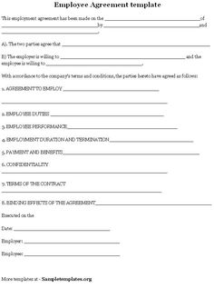 an employee agreement form for employees