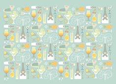 a pattern with glasses and bottles on it