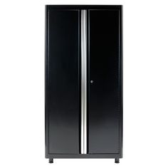 a tall black cabinet with two doors