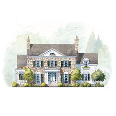 this is an artist's rendering of the front elevation of these country house plans