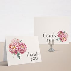 two thank you cards with pink flowers on them