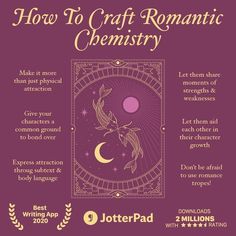 the poster for how to craft romantic chemistry with text and illustrations on it, including an image of a woman's face