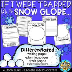 snow globe with different types of writing paper and other activities to help students learn how to write