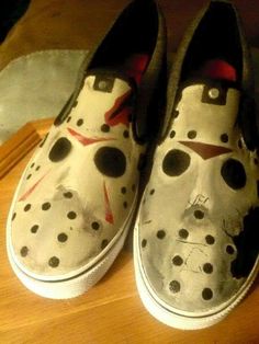 a pair of shoes that have been painted to look like friday the 13th