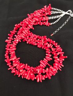 sterling silver bamboo coral bead necklace 21 inch Multi-strand Red Coral Necklace With Polished Beads, Multi-strand Red Coral Beaded Necklaces With Polished Beads, Hand-strung Red Coral Jewelry In Coral Color, Red Coral Jewelry With Natural Stones In Round Beads, Hand-strung Red Coral Jewelry, Red Coral Oval Beads Jewelry, Silver Beaded Jewelry With Red Coral, Silver Jewelry With Red Coral And Gemstone Beads, Silver Jewelry With Beaded Red Coral