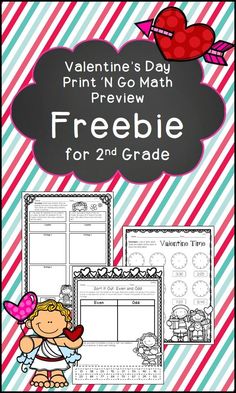 valentine's day print and go math packet with freebie for 2nd grade