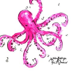 an octopus drawing with pink ink on white paper