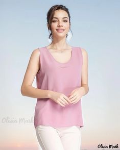 OliviaMark - Premium Silk Sleeveless Camisole with Double-layered Silk Chiffon | Effortlessly Chic Loose-Fit Basic Top Solid Color Sleeveless Top For Layering, Summer Layering Pink Blouse, Casual Chiffon Top For Layering, Sleeveless Tank Top For Layering, Spring Sleeveless Camisole, Spring Sleeveless Layering Camisole, Sleeveless Summer Camisole For Layering, Sleeveless Layering Camisole For Summer, Spring Sleeveless Camisole For Layering