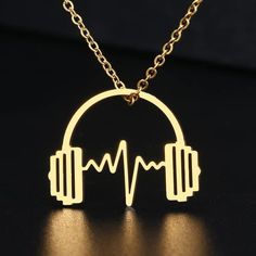 Gold Headphone Music Lover Necklace, Hip Hop Dj Rapper - Jewelry Mens/Womans Headphone Music, Gold Headphones, Hip Hop Dj, Dagger Necklace, Lover Necklace, Rapper Jewelry, Xmas 2024, Jewelry Mens, Rings Mens Wedding Bands