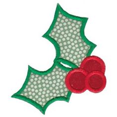 a red and green christmas holly applique with polka dots on it's side