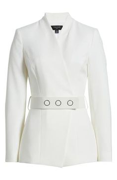 A modern belt with sleek hardware wraps around the waist of this stretch-kissed blazer that's the one to wear for streamlined style. 27" length Front snap closure Shawl collar Removable snap belt Lined 96% polyester, 4% elastane Dry clean Imported Belted Blazer, Shawl Collar, Snap Closure, Size 16, Shawl, The One, Dry Clean, Nordstrom, Sleek