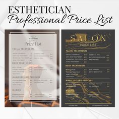 a professional price list for a salon