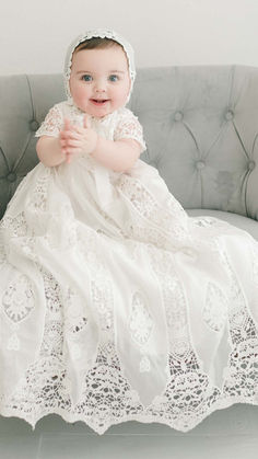 Grace Christening Gown & Bonnet Cream Floor-length Gown For Ceremony, White Ball Gown For Ceremony, White Lace Bodice Floor-length Gown, White Floor-length Gown With Lace Bodice, White Floor-length Gown For Ceremony, Classic Fitted Gown For Ceremony, Classic Fitted Ceremony Gown, Classic Full-length Wedding Dress, Classic Full Length Wedding Dress