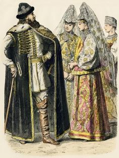 size: 12x9in Giclee Print: Russian Noble and Lady in Summer Dress, 18Th Century. : 18th Century Russian Fashion, Russian Folk Dress, Russian Clothes, Wind Pictures, Fantasy Inspo, Russian Dress, Slavic Clothing, Historical Gowns, Photo Drawing