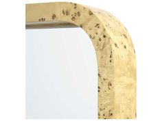 a wooden arch mirror is shown against a white background and has brown spots on it