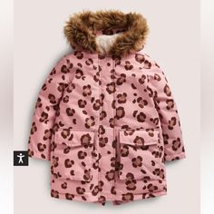 Super Cute Boden Parka Outdoor Made For Rain And Snow At Beautiful Pink Animal Print Design With Removable Furx And Big Pockets On The Front. New With Out Tag. Size 2-3y Playful Winter Outerwear For Outdoor Activities, Playful Winter Outerwear For Outdoor, Playful Waterproof Outerwear For Winter, Playful Hooded Outerwear For Cold Weather, Playful Winter Outerwear With Pockets, Playful Waterproof Winter Outerwear, Playful Pink Outerwear For Outdoor, Playful Waterproof Hooded Outerwear, Pink Waterproof Winter Outerwear