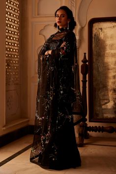 Black kurta with sequin embroidered motifs lined with mul mul, finished with leheriya piping. Paired with gharara and dupatta.
Components:3
Pattern:Embroidery
Type of Work:Sequin
Neckline:Square
Sleeve Length:Half
Fabric:Kurta - Georgette, Gharara -Silk Satin, Dupatta - Silk Organza
Color:Black
Other Details:
Tiered gharara
Swarovski bead embroidered dupatta
Satin border
Occasion:Sangeet - Aza Fashions Satin Dupatta, Raw Silk Embroidery, Black Kurta, Kurta Sharara Set, Kurta Sharara, Embroidered Motifs, Pink City, Embroidered Dupatta, Sharara Set