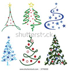 a group of different colored christmas trees on a white background