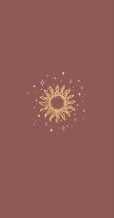 the sun is shining brightly against a brown background with stars and sparkles on it