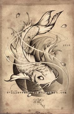 a drawing of a koi fish on paper