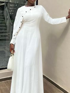 White A-line Maxi Dress With Buttons, White Non-stretch Maxi Dress For Day Out, Elegant White Button-up Maxi Dress, White Button-up Maxi Dress For Work, Gowns Dresses Elegant, Ankara Styles, White Maxi Dresses, Maxi Dresses, Pretty Dresses