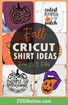 four different t - shirts with the words fall, cricut, and pumpkin on them