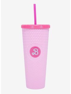 a pink cup with a straw in it and the number 3 on it's side