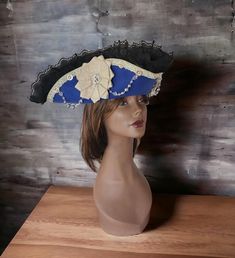 Blue Pirate Tricorn Hat, Versatile Cosplay Accessory for Women's Halloween, Burlesque, and Swashbuckler Fancy Dress Mother Day Pirate - Etsy Steampunk Costume Hat For Carnival, Pirate Costume Hat For Halloween, Pirate Style Costume Hat For Halloween, Pirate Hat Aesthetic, Halloween Burlesque, Tricorn Hat, Pirate Queen, Hat Aesthetic, Pirate Hat