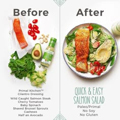 the before and after pictures show how to make salmon salad