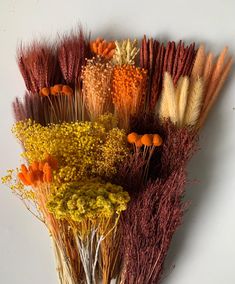 a bunch of dried flowers sitting next to each other