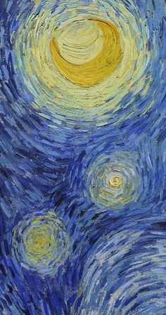 the starry night has been painted in blue and yellow