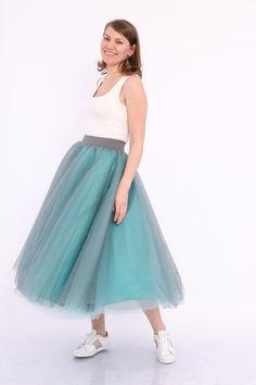 "❤ MADE ESPECIALLY FOR YOU Our tulle skirt has 6 high-quality layers of softest tulle and one lining. The item is made with mid-calf length, on a full circle design, that means no extra sews on the fabric. We offer a wide range of color options for this tutus, you can check them in the last photo. ❤ DETAILS -> fully SEWN tutu, it is NOT tied or knotted -> 35.5\" / 90 cm length -> soft tulle fabric -> lining silk saten -> elastic waistband -> 6 layers of tulle, plus lining -> not see through Manu Blue Tutu Skirt, Tulle Circle Skirt, Blue Photoshoot, Blue Tutu, Tulle Long Skirt, Tulle Maxi Skirt, Soft Tulle, Wedding Bridesmaid, Tulle Fabric