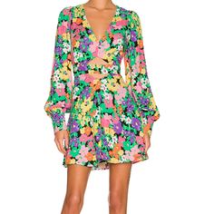 Nwt! Size Small. I Am 5'4 And A True Size O/2. Model Is 5'9.5" And Is Wearing A Size S Waist 23.5" Bust 32" Hips 35" Pink V-neck Mini Dress For Spring, Chic Spring Floral Dress For Date Night, Chic Floral Dress For Date Night In Spring, Spring Floral Print Cocktail Dress, Flirty Long Sleeve Mini Dress For Spring, Spring Floral Cocktail Dress, Spring Brunch Mini A-line Dress, Spring V-neck Mini Dress For Cocktail, Spring Cocktail Floral Dress