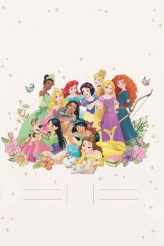 the disney princesses are all lined up together for a photo with their names on them