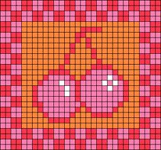 an orange and pink square pixellated pattern with two white squares in the shape of a cat's head