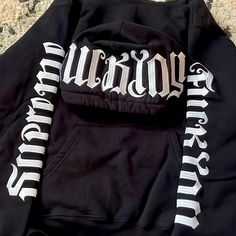 Ambigram Sweatshirt In Black. Supreme Flipped Upside Down Shows F***You. Black Monogram Print Tops For Fall, Supreme Box Logo Hoodie, Black Supreme, Tan Hoodie, Supreme Hoodie, Patchwork Sweatshirt, Long Sleeve Layer, Brand Ideas, Custom Clothing