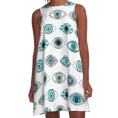 Loose-fit, mid-length sleeveless dress with silky handfeel. Printed on both sides. Machine washable. Size range XS-2XL. Evil Eyes - eye, eyes print, eye pattern, evil eye, spirit, talisman, greek, turkish Andrea Lauren, Eye Pattern, Eye Print, Evil Eyes, Woven Dress, Dress For Sale, Dress Fabric, Evil Eye, Mid Length