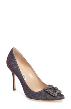 Women's Manolo Blahnik 'Hangisi' Jeweled Pump, Size 6US / 36EU - Blue (Nordstrom Exclusive) Formal Pumps, Manolo Blahnik Hangisi, Manolo Blahnik Heels, Jimmy Choo Heels, Heels Stilettos, Shoes Store, Bridal Parties, Wedding Heels, Kinds Of Shoes