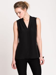 Easy Day To Night Top | NIC+ZOE | NIC+ZOE Modern Stretch Tank Top For Work, Solid Color Sleeveless Blouse For Work, Modern Sleeveless Tops For Formal Occasions, Classic Sleeveless Top For Night Out, Modern Sleeveless Formal Tops, Modern V-neck Top For Night Out, Chic Sleeveless Office Tops, Classic Fitted Top For Date Night, Sleek Sleeveless Formal Tops