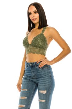 Lace crop top Made with high-quality lace that provides a comfortable and stylish fit. The perfect addition to any fashionable wardrobe. Sexy Racerback Bralette 50%Cotton 43%Nylon 7%Spandex Womens Fashion Jeans, Designer Jumpsuits, Bralette Crop Top, Costume Collection, Leather Denim, Lace Crop Tops, Round Neck Tops, Designer Jeans, Affordable Clothes