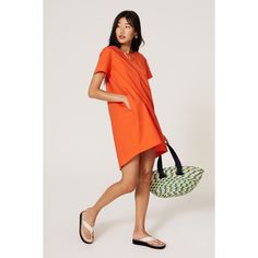 Orange cotton poplin (97% Cotton, 3% Spandex). Shift. Short sleeve. Crew neckline. Side Pockets. 33.5" from shoulder to hemline. Imported. Peter Som, Orange T Shirt, Orange T Shirts, Rent The Runway, Closet Designs, Cotton Poplin, T Shirt Dress, Crew Neckline, Shirt Dress