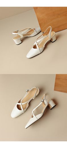 White Leather Kitten Heels With Ankle Strap, White Leather Kitten Heels With Heel Strap, White Leather Kitten Heels With Removable Insole, White Leather Kitten Heels, Medium Width, White Leather Slingback Pumps With 4-inch Heel, White Leather Kitten Heels, White Leather Court Shoes With Heel Strap, White Slingback Sandals With Padded Heel And Medium Width, White Low Heel Sandals For Office