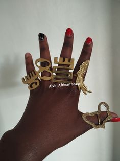 Wholesale of 5 brass rings Luxury Ceremonial Brass Rings, Bohemian Brass Rings, Luxury Brass Rings With Gemstone, African Brass Jewelry, Rings Big, Shell Crown, Shell Crowns, African Shop, Afrocentric Earrings Myafricangold