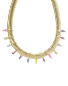 At Kendra Scott, we never shy away from color, and the Kelsey Gold Statement Necklace in Multi Mix is a shining example. With its playful mix of enamel and stones, this chic style celebrates the optimistic and innovative (and colorful!) nature of our designs. Metal 14k Yellow Gold Over Brass Material Turquoise Enamel, Purple Enamel, Neon Magenta Enamel, Chartreuse Enamel Closure Hook & Eye Size 14" Chain, 1.34" At CenterDue to the one-of-a-kind nature of the medium, exact colors and patterns may Party Jewelry With Jeweled Enamel, Multicolor Jeweled Enamel Jewelry, Gold Enamel Necklace For Party, Gold Enamel Party Necklace, Dainty Jewelry Necklace, Engagement Rings Sale, Colorful Nature, Bar Jewelry, Gold Statement Necklace