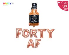 the words forty af are spelled out in front of an image of a bottle of hot sauce